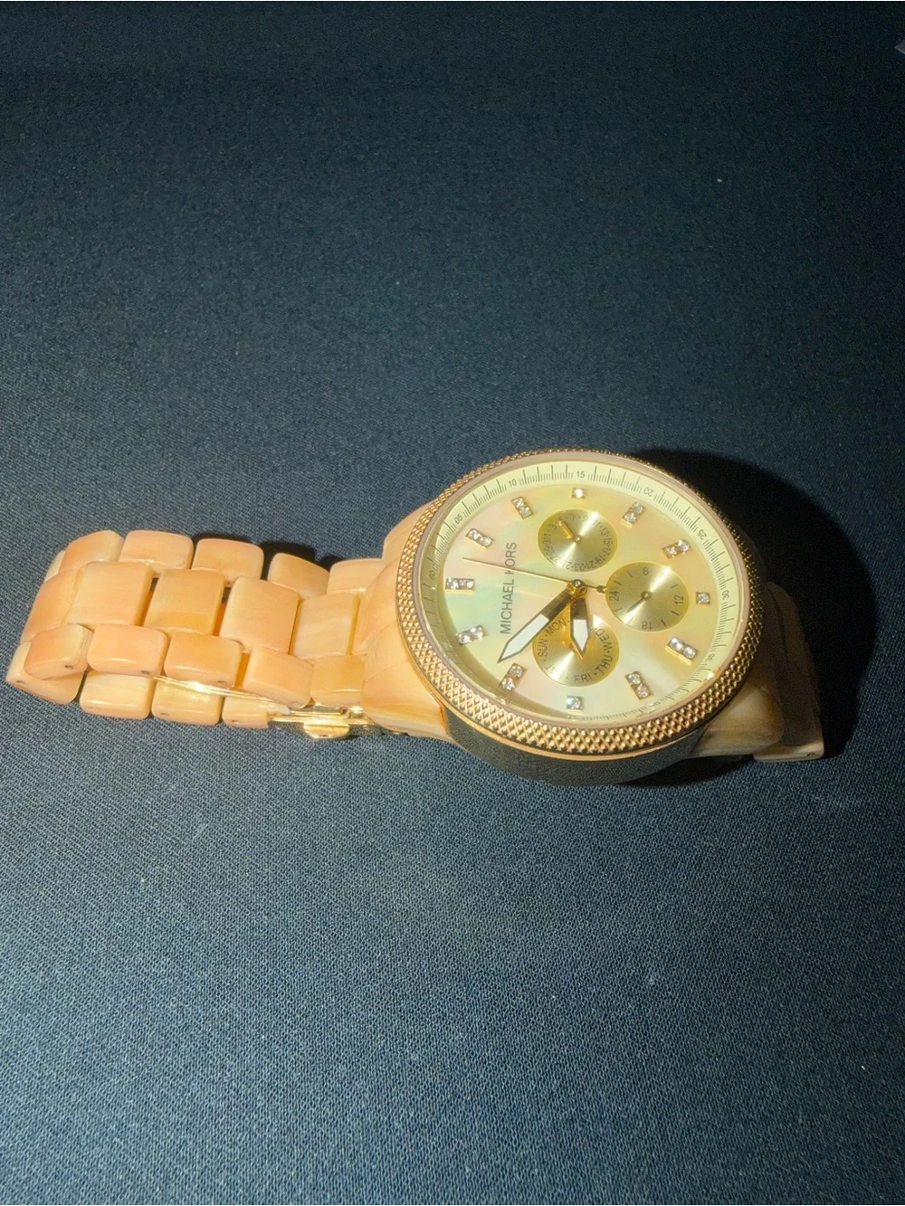 Michael Kors Peach and Gold Resin Chronograph Watch